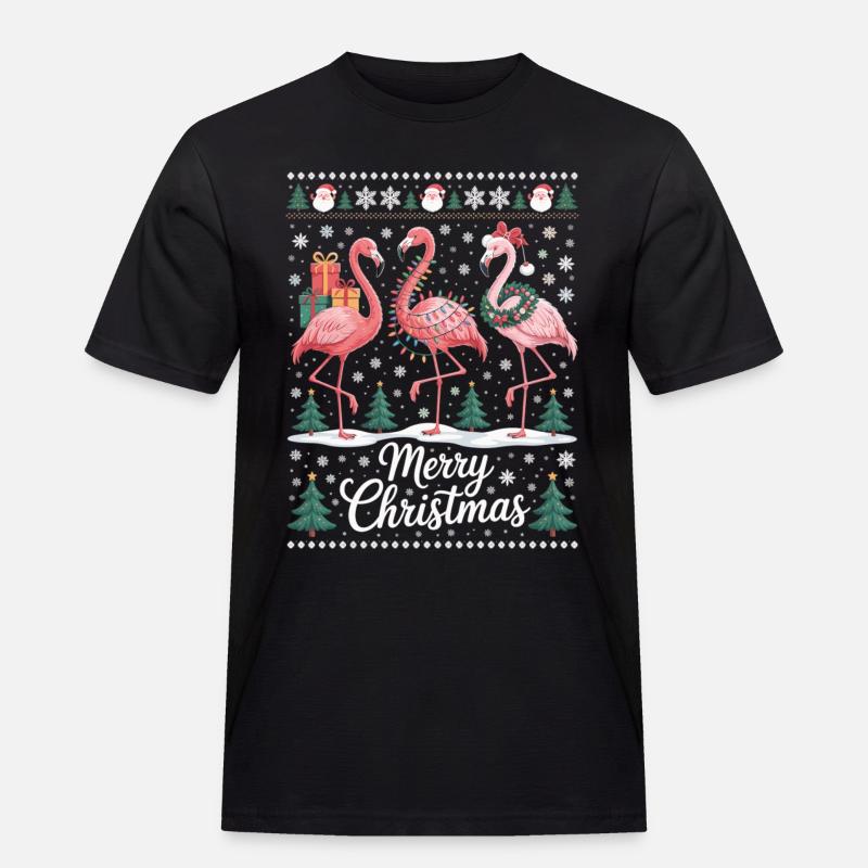 Weihnachtsflamingos mit Schneeflocken und Deko - Männer Workwear T-Shirt - Schwarz