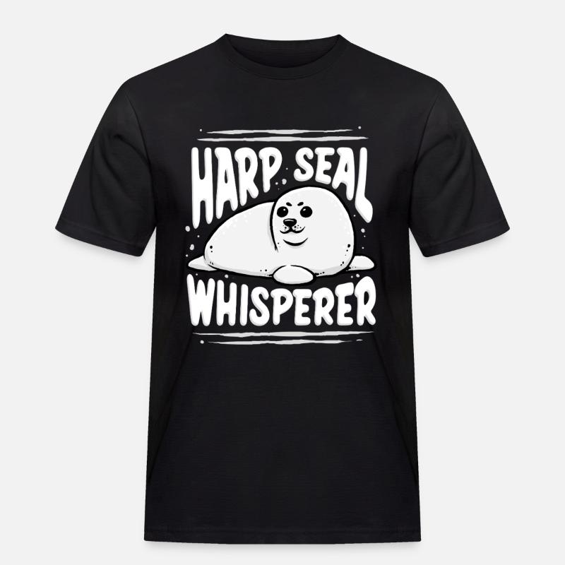 Sattelrobbe Robben Harp Seal Whisperer - Männer Workwear T-Shirt - Schwarz