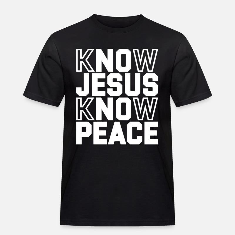 Know Jesus Know Peace - Männer Workwear T-Shirt - Schwarz