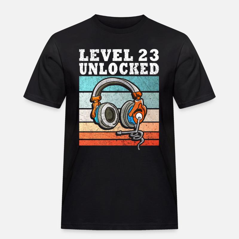 Level 23 Unlocked mit Kopfhörern - Männer Workwear T-Shirt - Schwarz