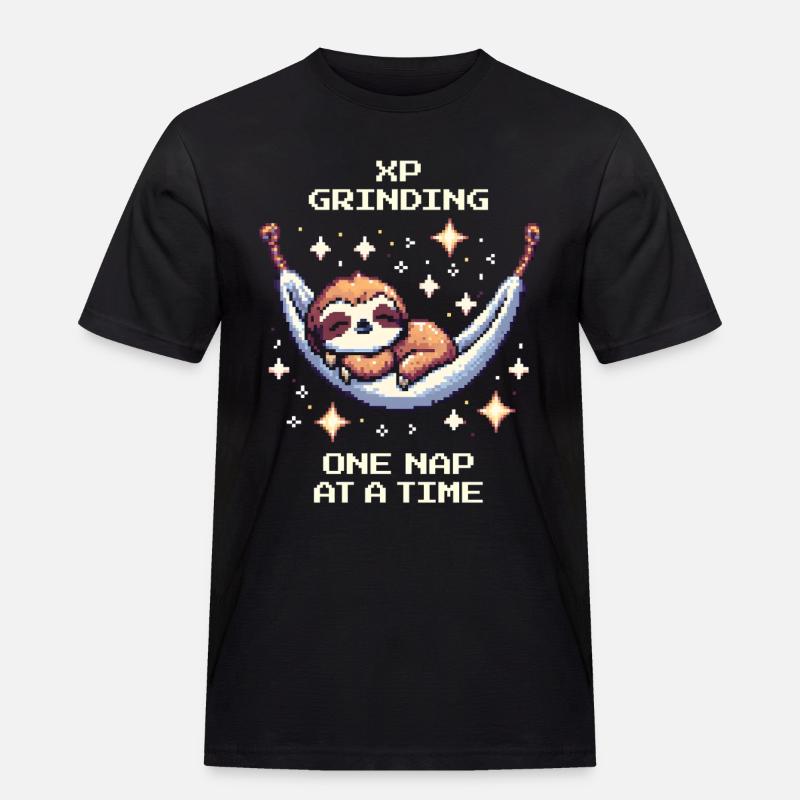 XP grinden mit Nickerchen | Faultier - Männer Workwear T-Shirt - Schwarz