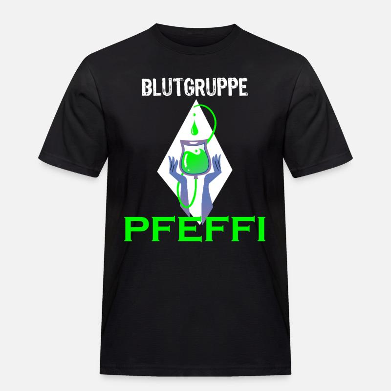 Blutgruppe Pfeffi – Pfefferminz, Suff & Spaß - Männer Workwear T-Shirt - Schwarz