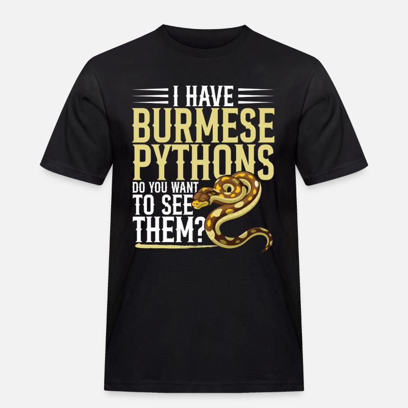 Burmesische Python HDE Schlangen-Stofftier-Reptil - Männer Workwear T-Shirt - Schwarz