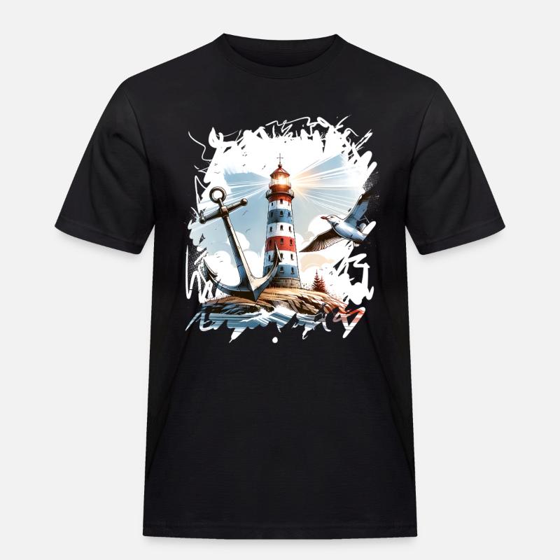 Leuchtturm Anker Möwe - Männer Workwear T-Shirt - Schwarz