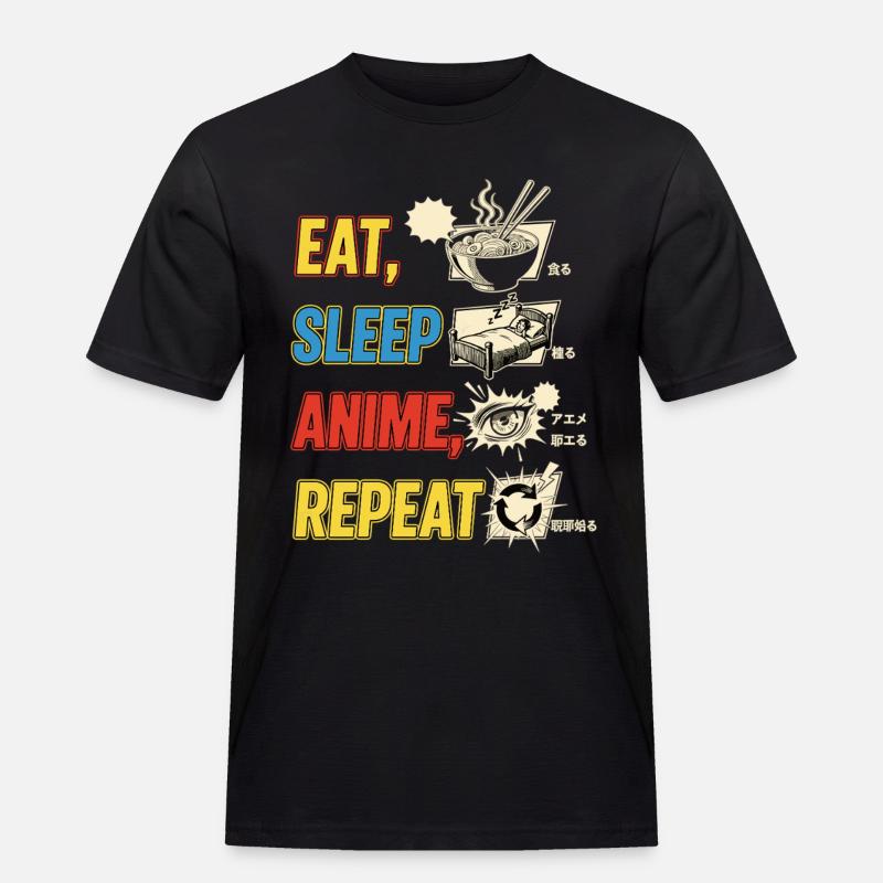 Eat Sleep Anime Repeat - Männer Workwear T-Shirt - Schwarz