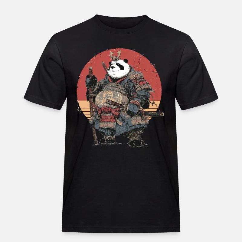 Panda-Samurai in robuster Rüstung - Männer Workwear T-Shirt - Schwarz