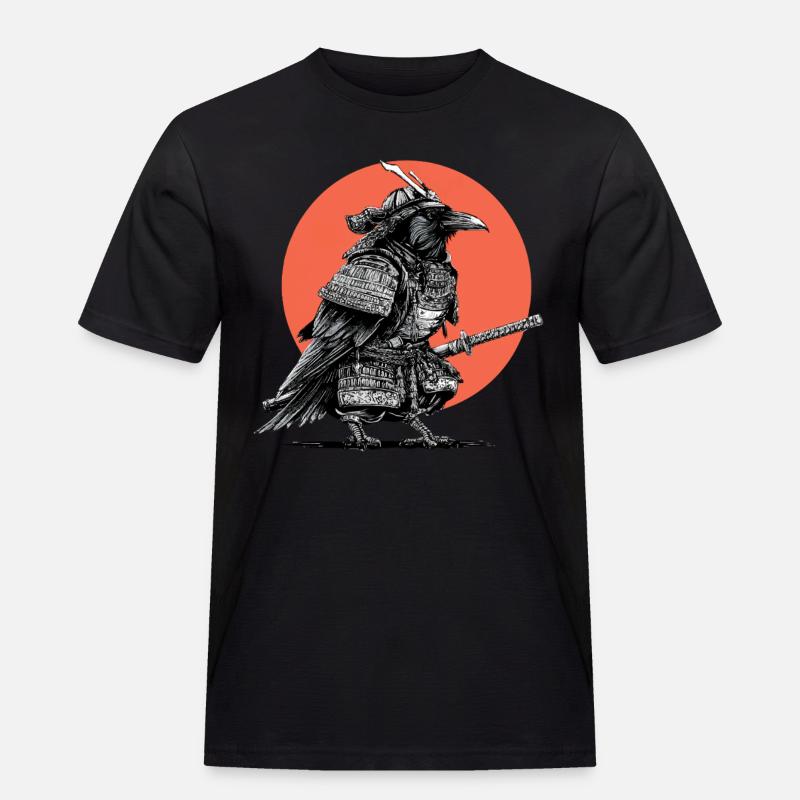 Samurai-Krähe in Rüstung - Männer Workwear T-Shirt - Schwarz