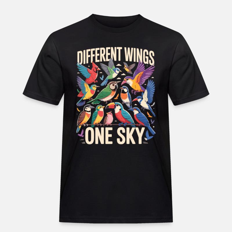 Different Wings One Sky Vogel - Männer Workwear T-Shirt - Schwarz