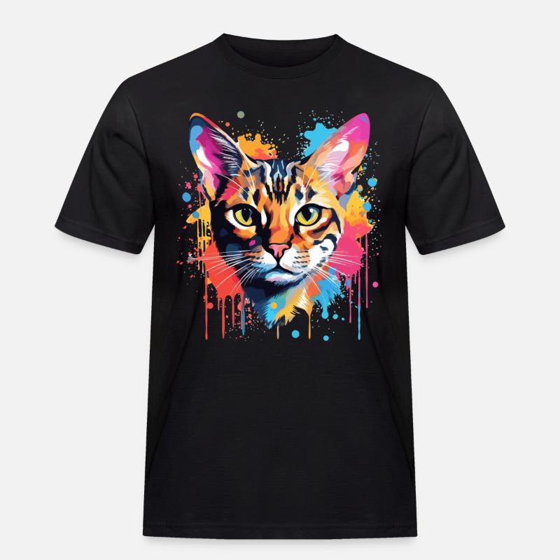 Bengalisches Katzengesicht Bunte Spritzkunst - Männer Workwear T-Shirt - Schwarz
