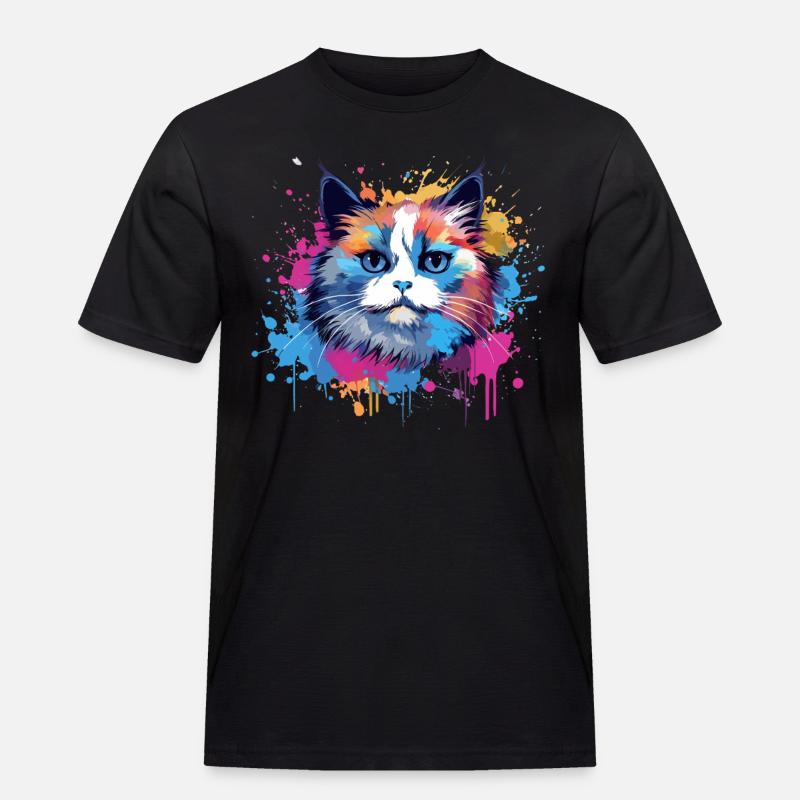Birman-Katzengesicht Bunte Splash-Kunst - Männer Workwear T-Shirt - Schwarz
