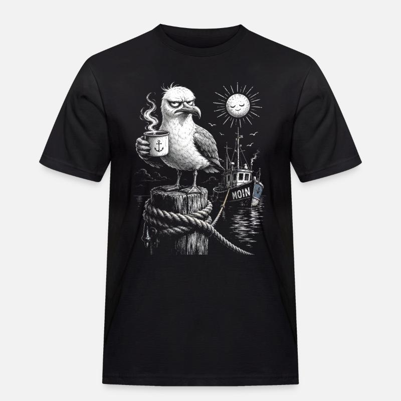 MOIN – Grumpy Seagull with Coffee - Men's Workwear T-Shirt - black