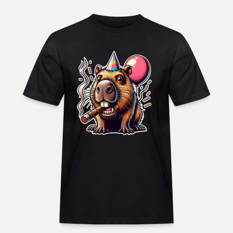 Capybara Party - Männer Workwear T-Shirt - Schwarz