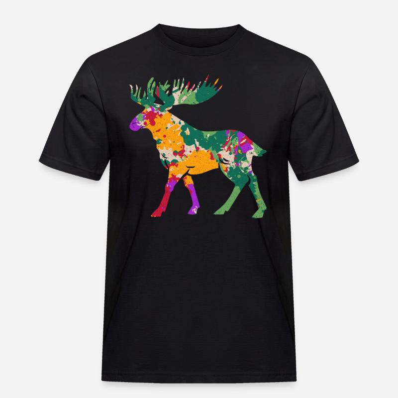 Elch - Männer Workwear T-Shirt - Schwarz
