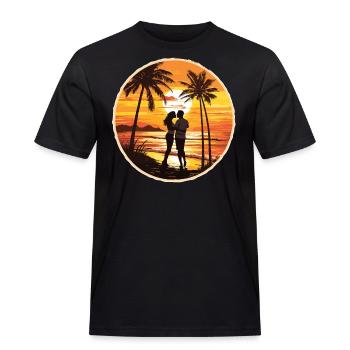 Strand Insel Meer Sonnenuntergang - Männer Workwear T-Shirt - Schwarz - Vorne - AI Model Male 178 light (178cm)