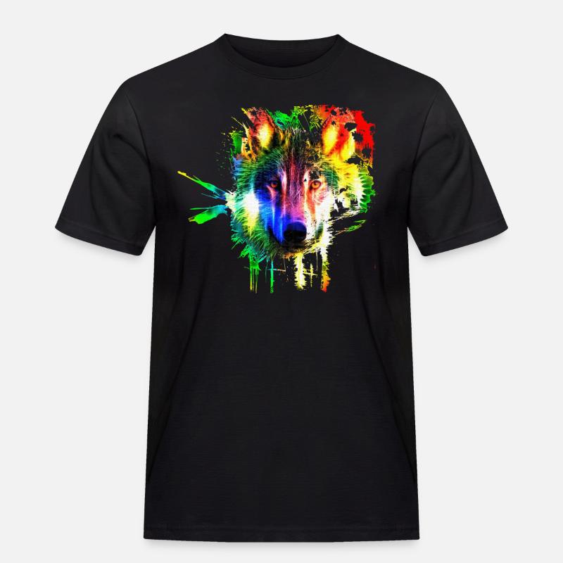 Wolf Splash Modern - Männer Workwear T-Shirt - Schwarz