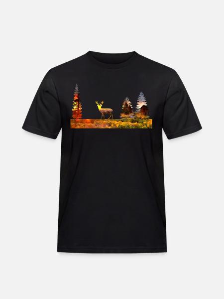 Hirsch im Wald - Männer Workwear T-Shirt - Schwarz