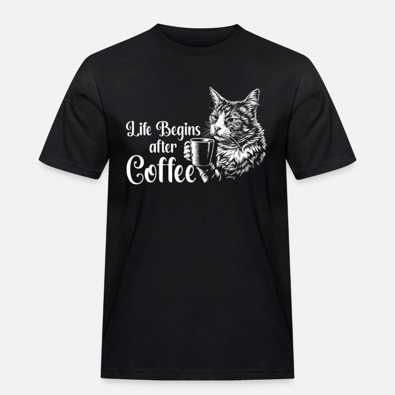 Katze Kaffee Lustig Geschenk - Männer Workwear T-Shirt - Schwarz