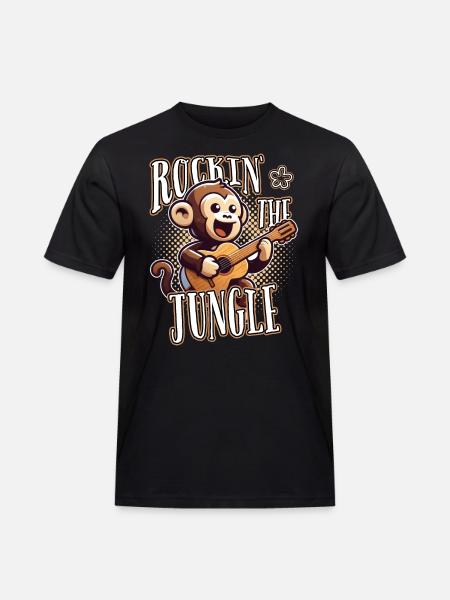 Rockin The Jungle Funny Monkey Plays Guitar - Men's Workwear T-Shirt - black