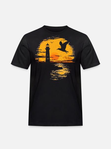 Seagull Seabird Lighthouse Sunset - Men's Workwear T-Shirt - black
