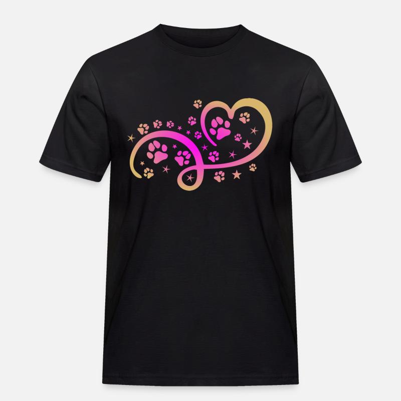 Herz mit Pfötchen und Sternen - Männer Workwear T-Shirt - Schwarz