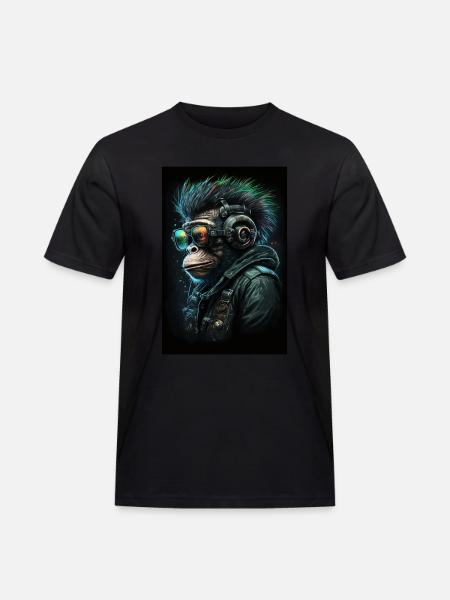 Punk Monkey mit Kopfhörern - Männer Workwear T-Shirt - Schwarz