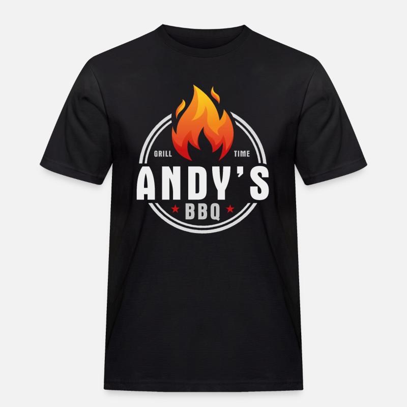 Andys BBQ - Männer Workwear T-Shirt - Schwarz