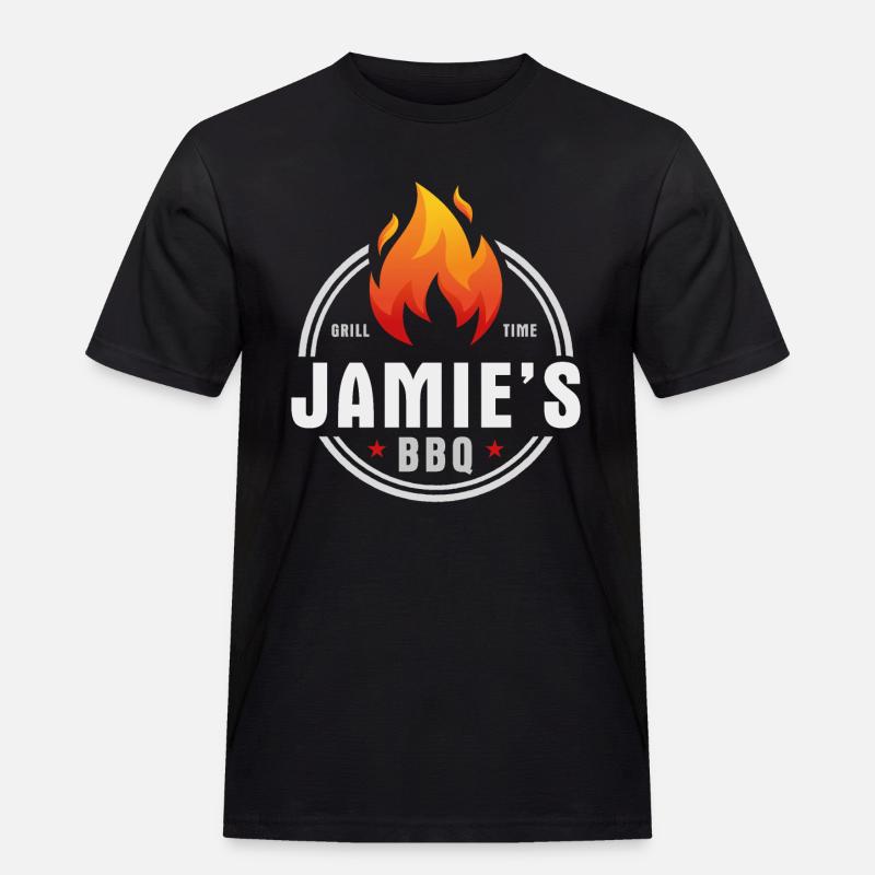 Jamies BBQ - Männer Workwear T-Shirt - Schwarz