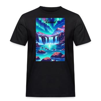 Iceland Aurora Retro Poster Vintage Souvenir - Männer Workwear T-Shirt - Schwarz - Vorne - AI Model Male 178 light (178cm)