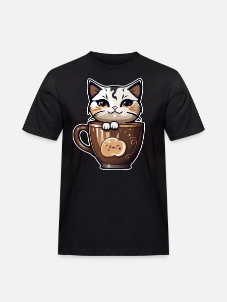 Cute Coffee Cat - Men's Workwear T-Shirt - black