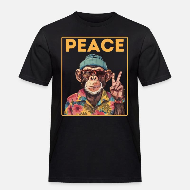 Peace Monkey - Männer Workwear T-Shirt - Schwarz
