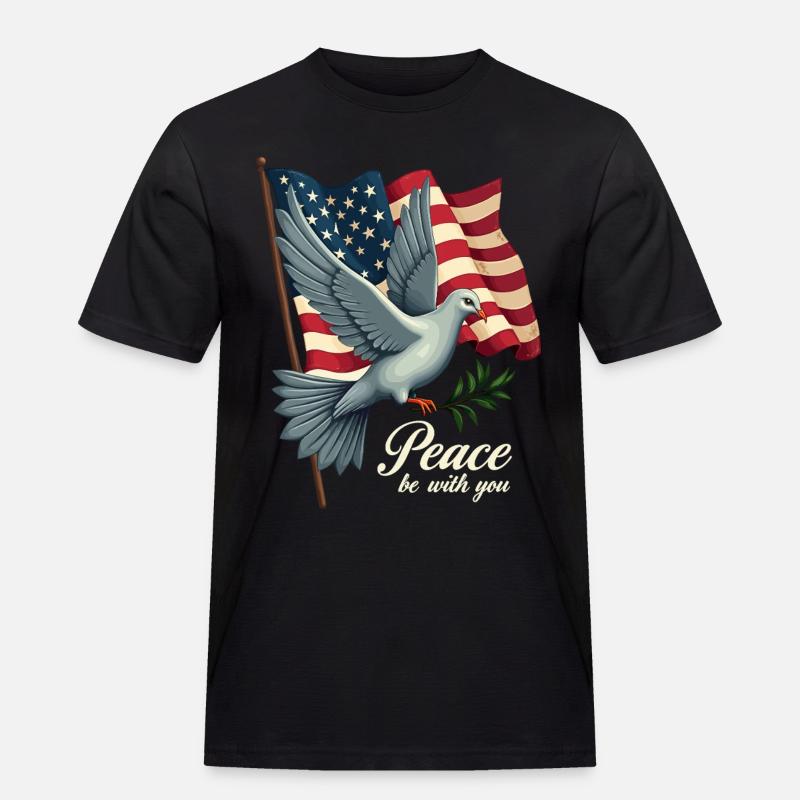 Friedenstaube mit Flagge - Männer Workwear T-Shirt - Schwarz