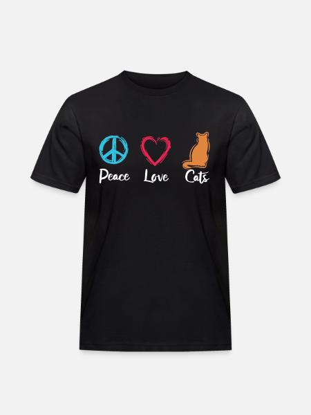 Frieden Liebe Katzen - Männer Workwear T-Shirt - Schwarz