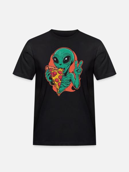 Alien enjoys delicious pizza - Men's Workwear T-Shirt - black