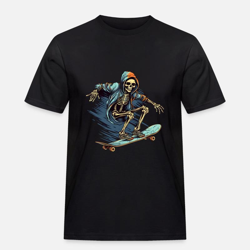 Skateboard Skelett - Männer Workwear T-Shirt - Schwarz