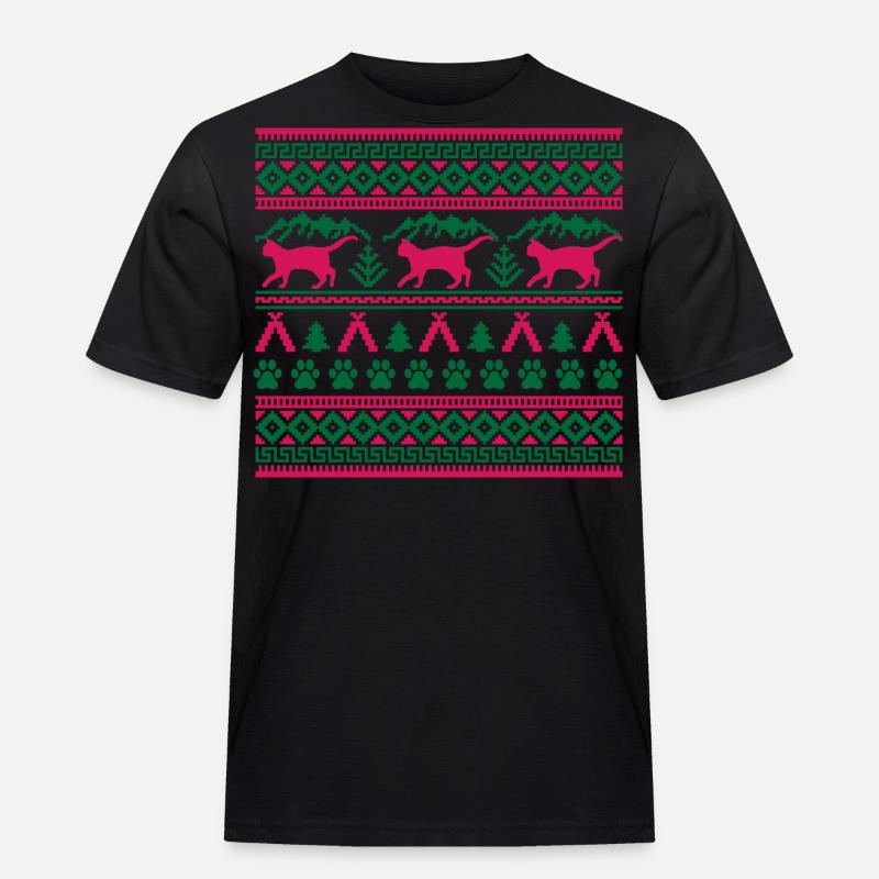 Weihnachtskatze Hässlicher Weihnachtspullover Geschenk - Männer Workwear T-Shirt - Schwarz