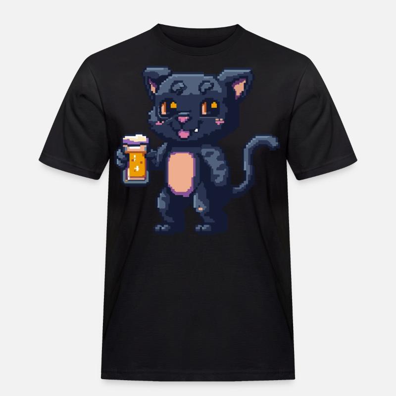 Panther Pixel Bier - Männer Workwear T-Shirt - Schwarz