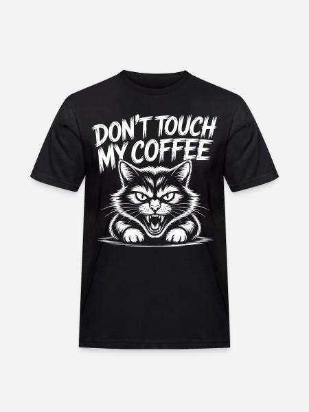 Coffee warning with angry cat - Men's Workwear T-Shirt - black
