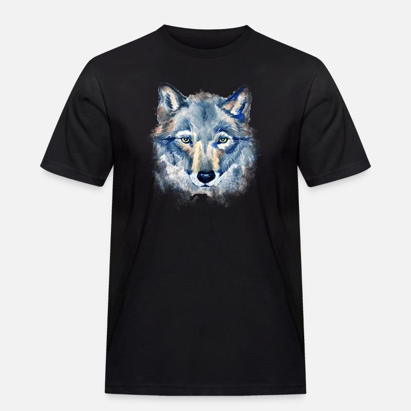 Kunst Wolf - Männer Workwear T-Shirt - Schwarz