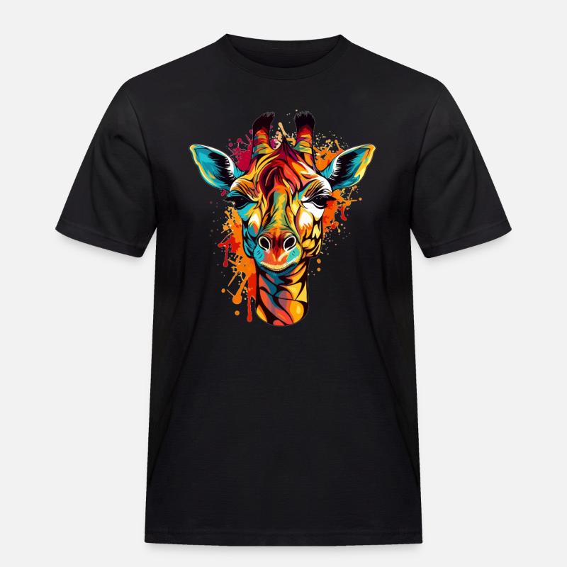 Bunte Giraffe im Splash-Look - Männer Workwear T-Shirt - Schwarz