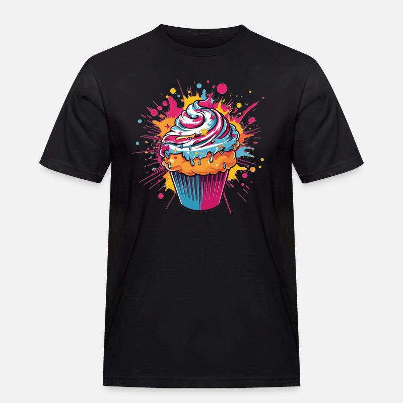 Farbexplosion Cupcake - Männer Workwear T-Shirt - Schwarz