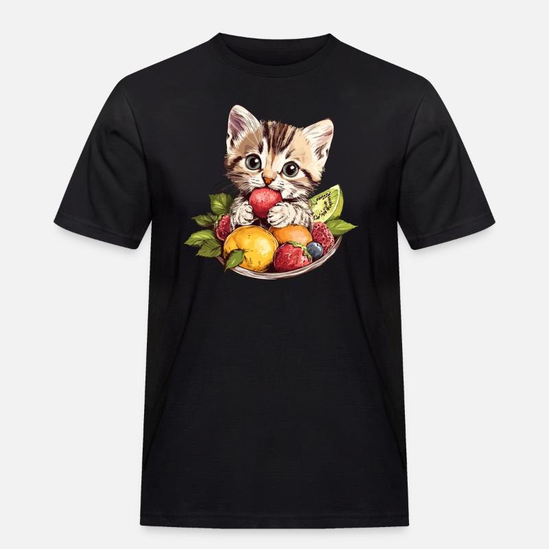 Katze mit Obstschale - Männer Workwear T-Shirt - Schwarz
