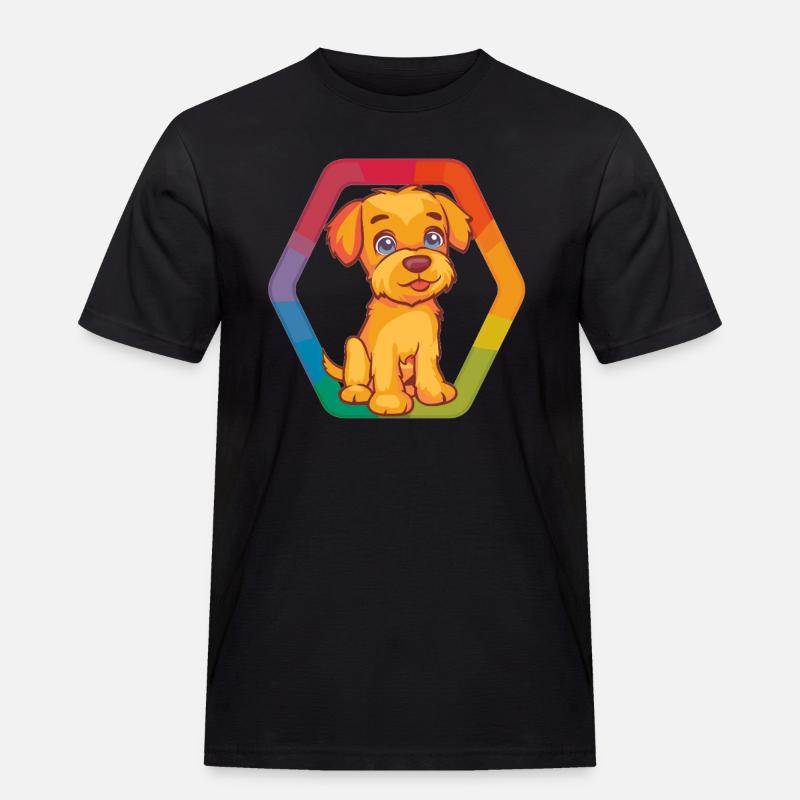 Bunter Hund mit Regenbogenrahmen - Männer Workwear T-Shirt - Schwarz