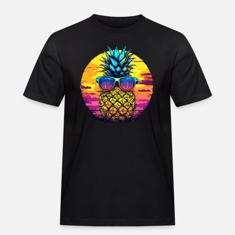 Sonnen Ananas mit Brille - Männer Workwear T-Shirt - Schwarz