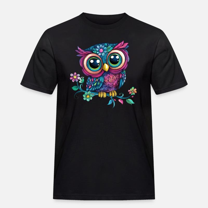 Bunte Eule auf Ast - Männer Workwear T-Shirt - Schwarz