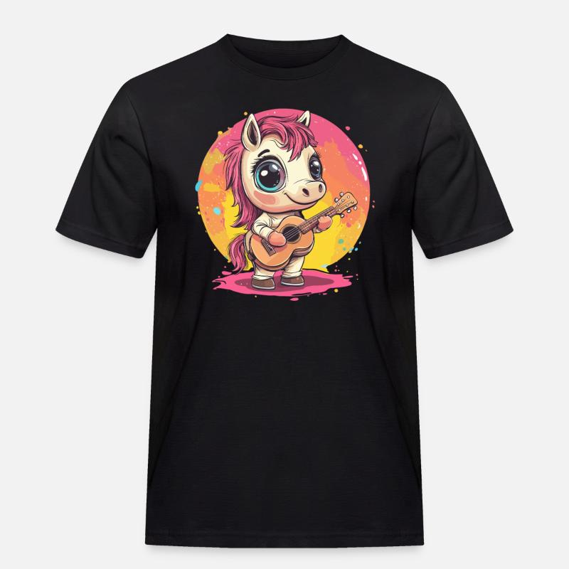 Pony mit Gitarre - Männer Workwear T-Shirt - Schwarz