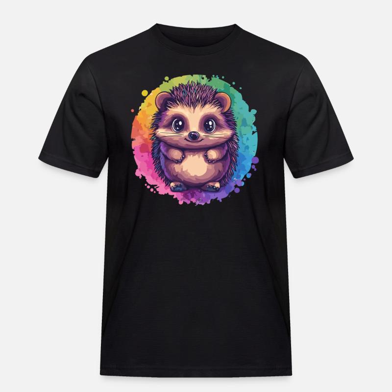 Bunter Igel vor Regenbogen - Männer Workwear T-Shirt - Schwarz