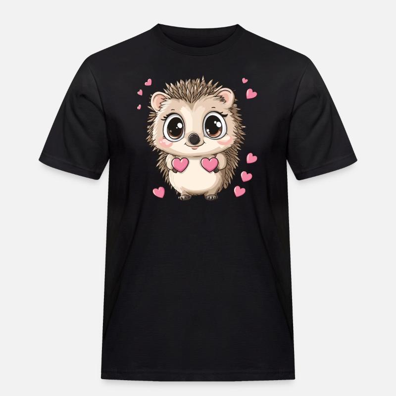 Igel mit Herzen - Männer Workwear T-Shirt - Schwarz