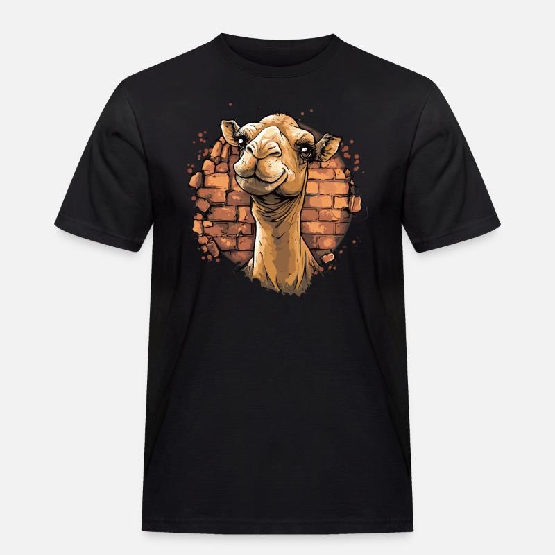 Kamel vor Backsteinmauer - Männer Workwear T-Shirt - Schwarz