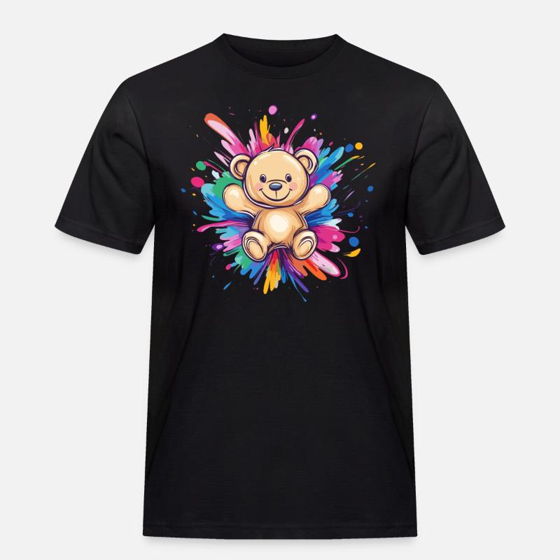 Teddybär Farbexplosion - Männer Workwear T-Shirt - Schwarz
