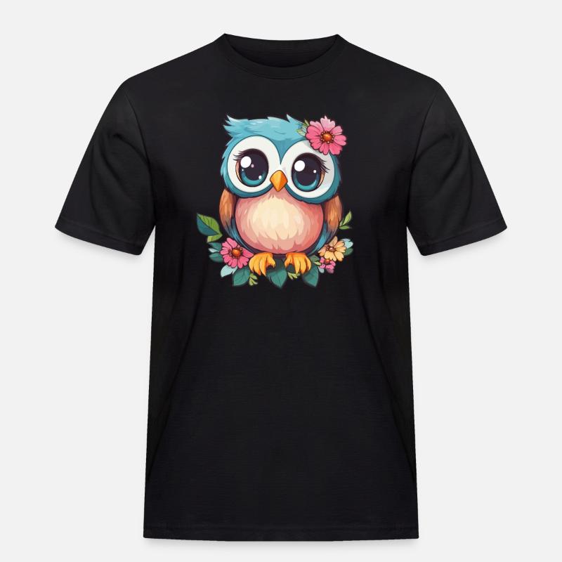 Blümchen Eule mit Charme - Männer Workwear T-Shirt - Schwarz